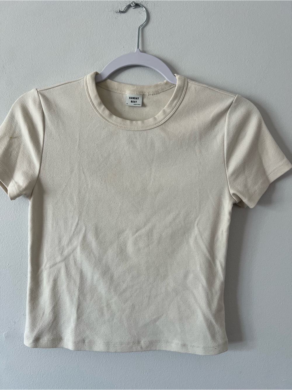 Sunday Best Aritzia Cream Crew Neck Tee Top Shirt Women’s Small S
